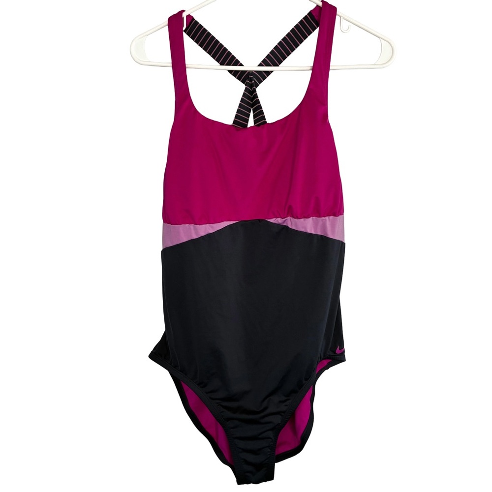 Nike Women’s XL One Piece Swimsuit Pink Black Crossback Colorblock